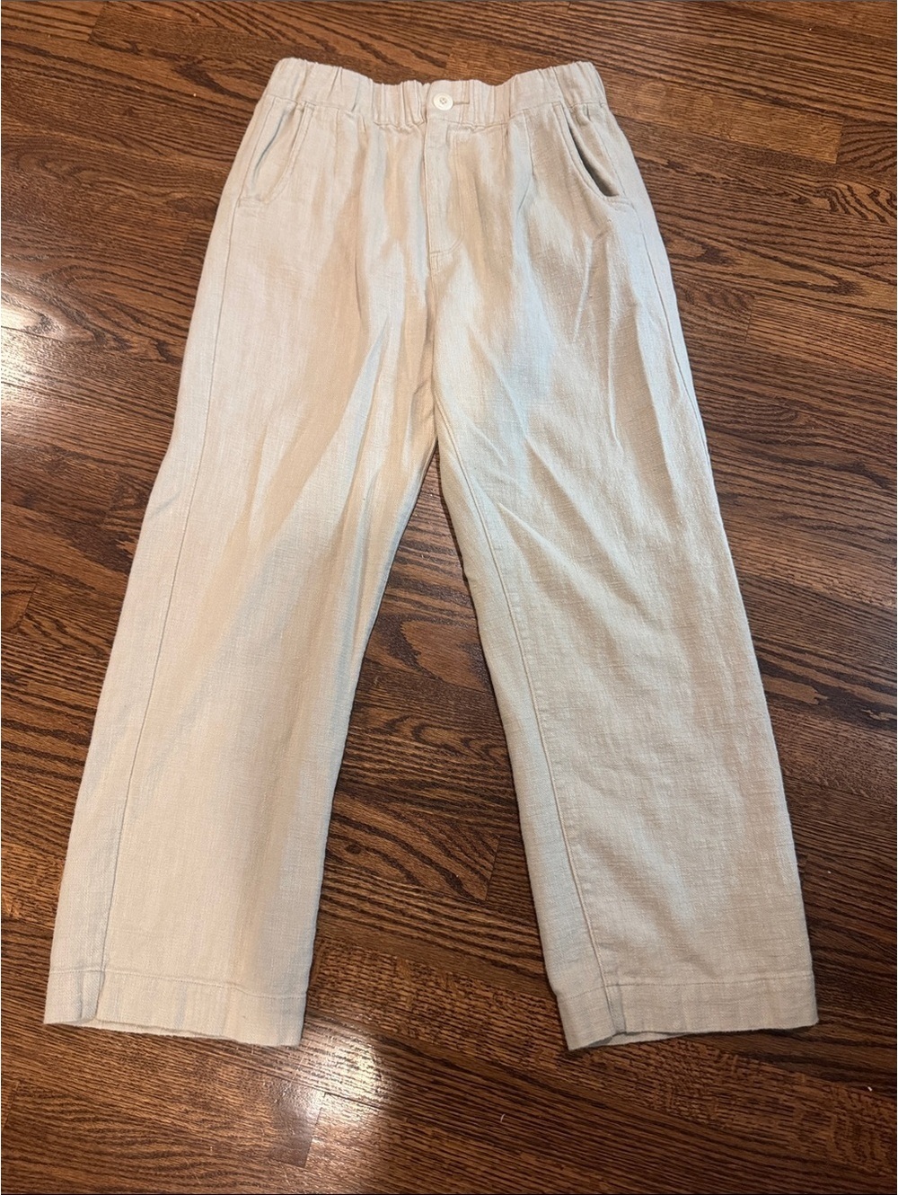 The Great Linen Blend Wide Leg Pants with Pockets in Beige